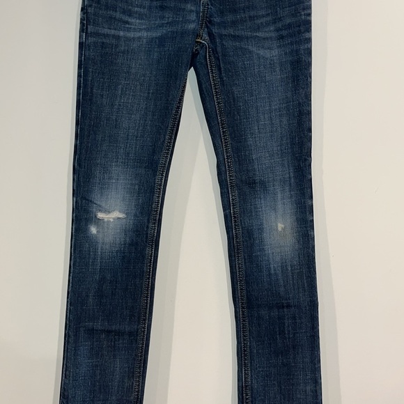 GAP KIDS Skinny Straight Fit Jeans Dark Wash Denim Distressed Adjustable Waist - Picture 3 of 10